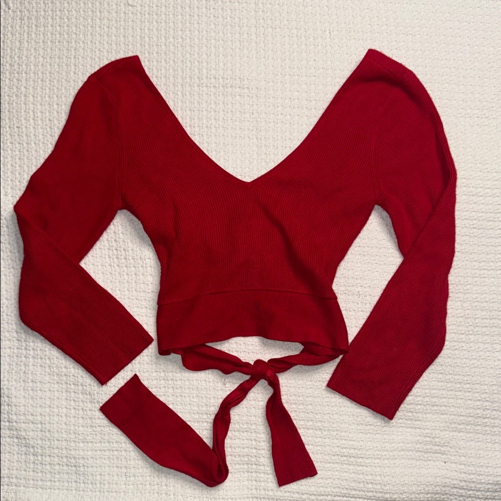 Red V-Neck Tie-Back Sweater